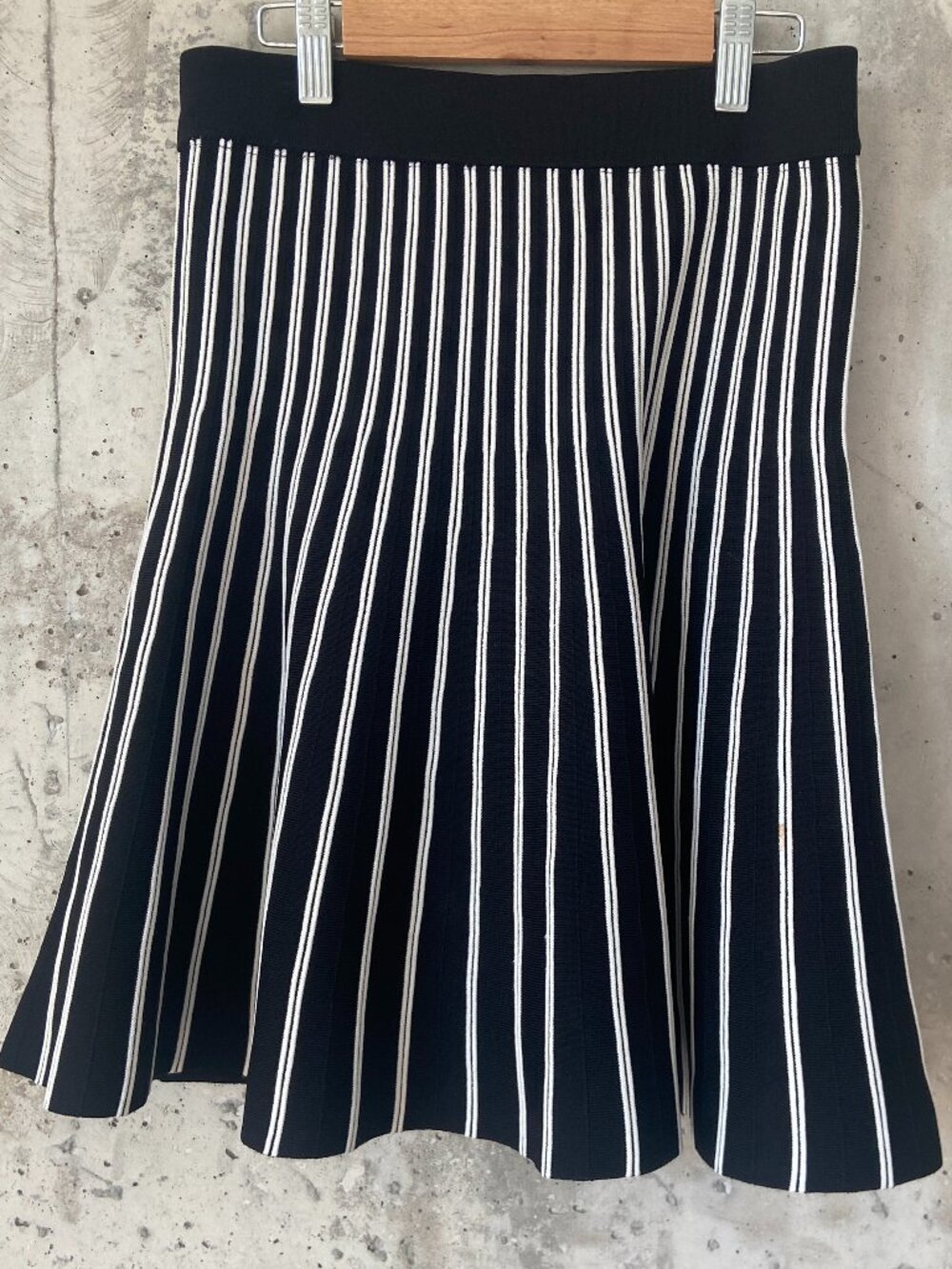 Maje Black & White Striped Knit Skirt
